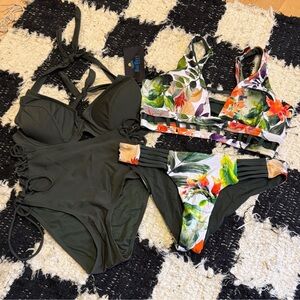 Olive and Floral Bikini Set with tank top